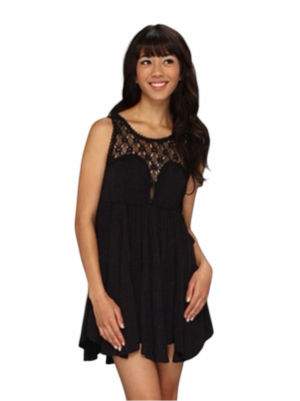 Free People Black Lace Yoke Sleeveless Mini Dress